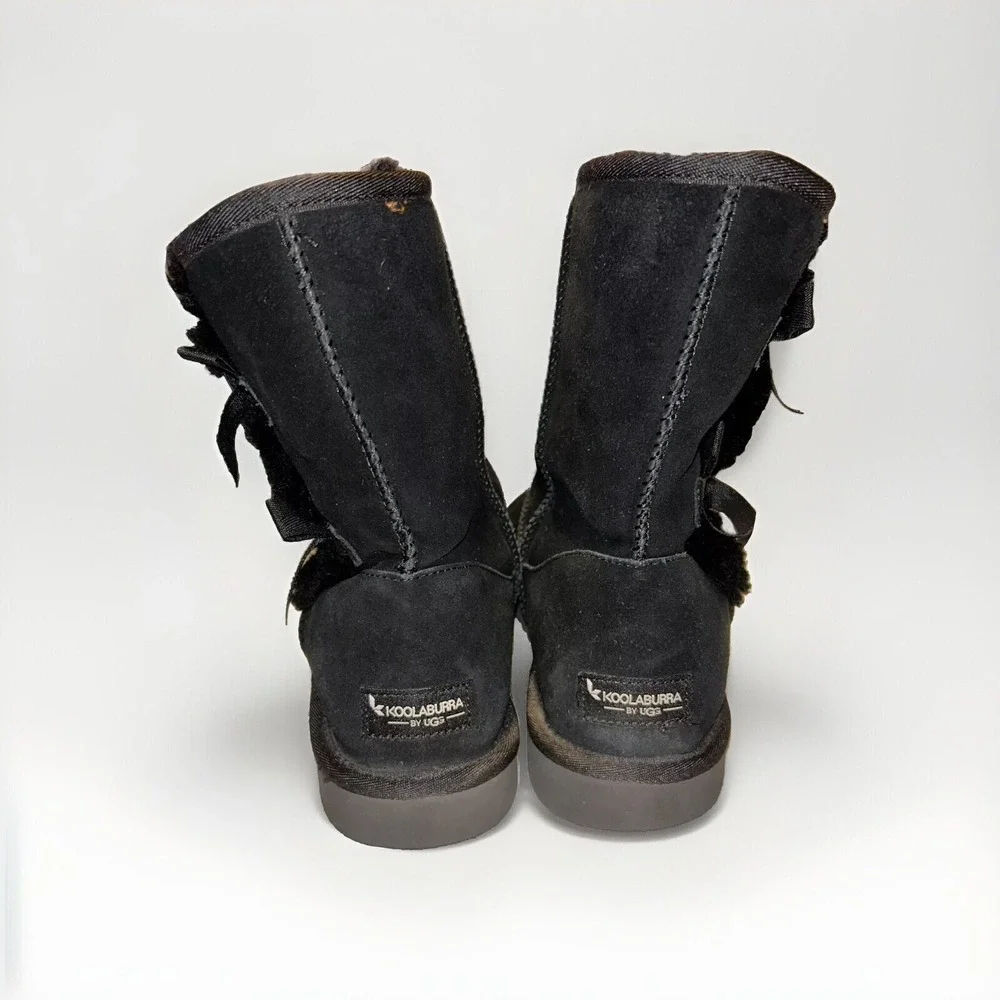 Koolaburra by UGG Victoria Short Black Suede Bow Boots 1015874 Womens 10